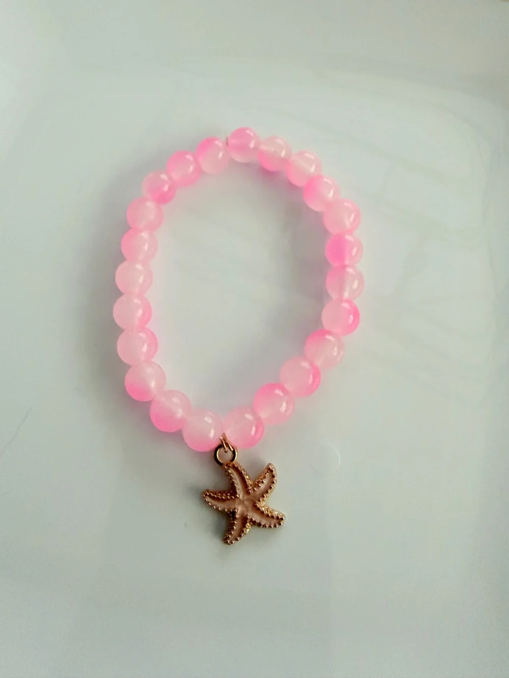 Pink Beaded Bracelet with Starfish Charm